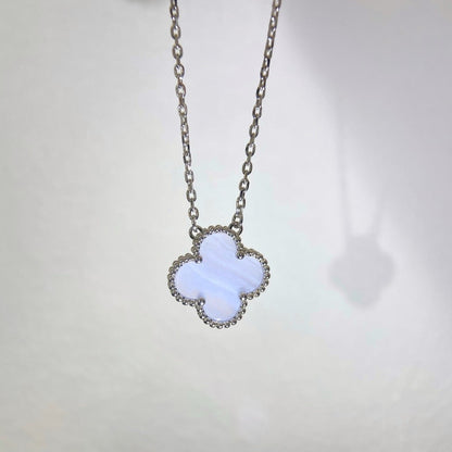 [Resenly Jewelry]CLOVER 15MM BLUE CHALCEDONY NECKLACE SILVER