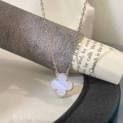 [Resenly Jewelry]CLOVER 15MM BLUE CHALCEDONY NECKLACE SILVER