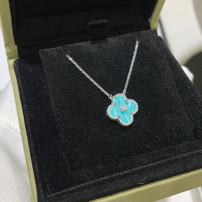[Resenly Jewelry]CLOVER 15MM DIAMOND SVRES PORCELAIN  NECKLACE SILVER