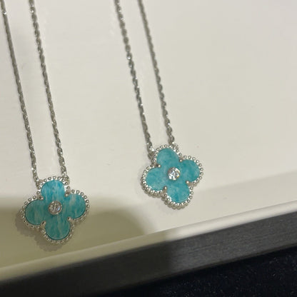 [Resenly Jewelry]CLOVER 15MM DIAMOND SVRES PORCELAIN  NECKLACE SILVER