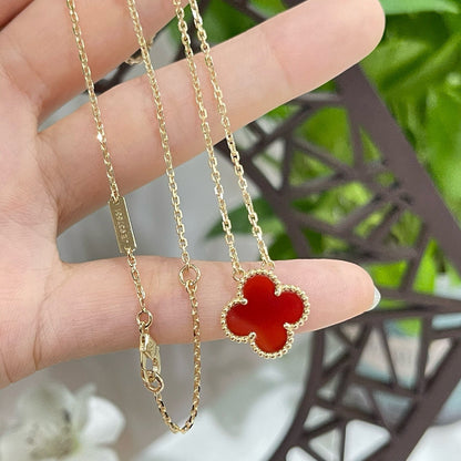 [Resenly Jewelry]CLOVER 15MM CARNELIAN SINGLE FLOWER NECKLACE