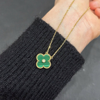 [Resenly Jewelry]CLOVER 15MM DIAMOND TURQUOISE NECKLACE