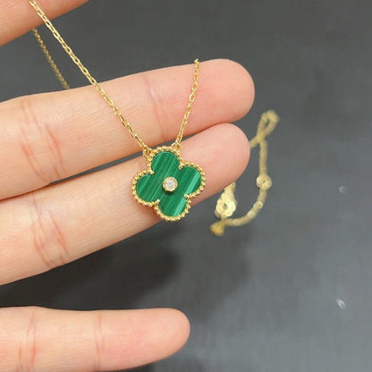 [Resenly Jewelry]CLOVER 15MM DIAMOND TURQUOISE NECKLACE