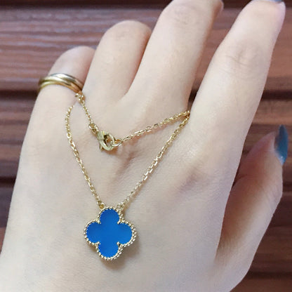 [Resenly Jewelry]CLOVER 15MM BLUE AGATE NECKLACE