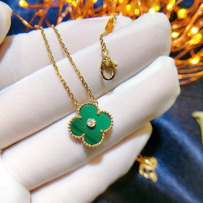 [Resenly Jewelry]CLOVER 15MM DIAMOND TURQUOISE NECKLACE