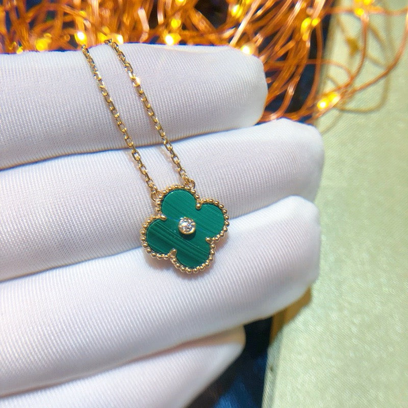 [Resenly Jewelry]CLOVER 15MM DIAMOND TURQUOISE NECKLACE