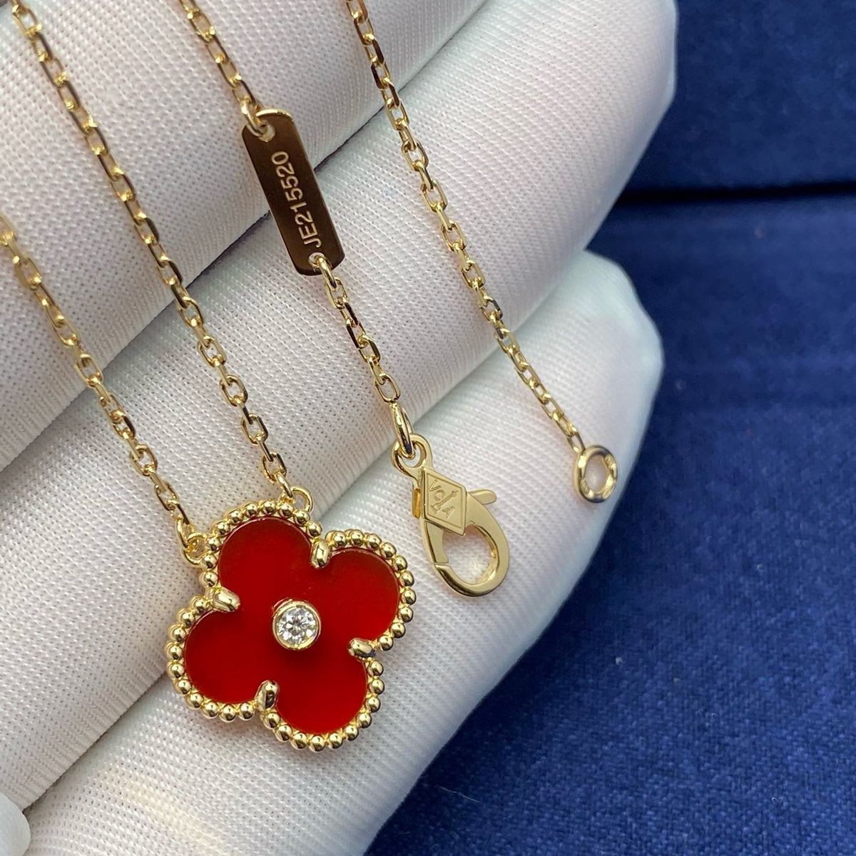 [Resenly Jewelry]CLOVER 15MM DIAMOND CARNELIAN NECKLACE