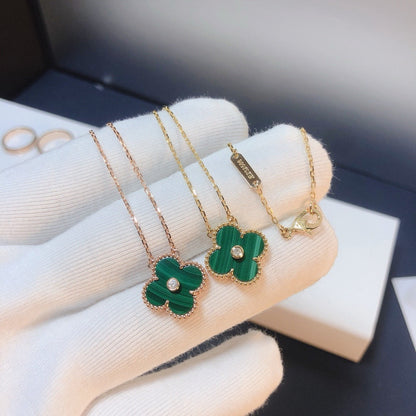 [Resenly Jewelry]CLOVER 15MM DIAMOND TURQUOISE NECKLACE