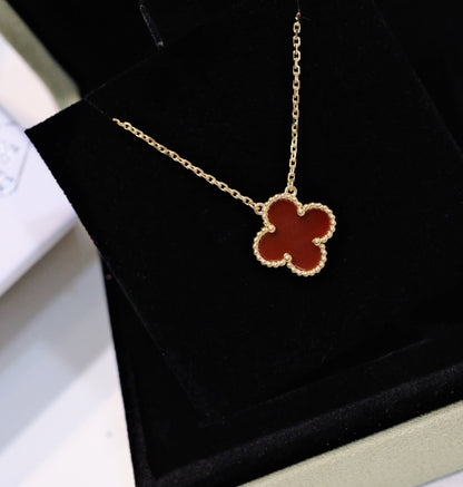 [Resenly Jewelry]CLOVER 15MM CARNELIAN SINGLE FLOWER NECKLACE