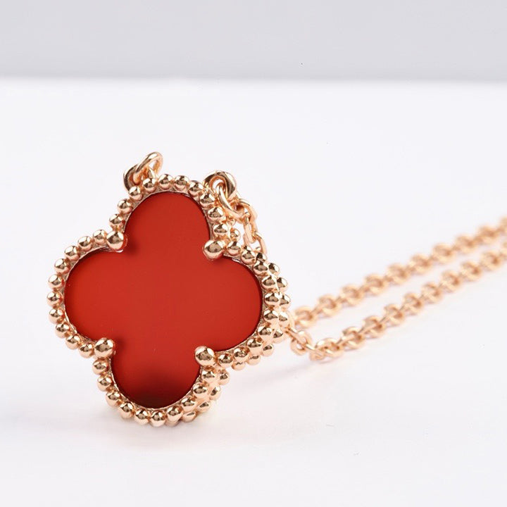 [Resenly Jewelry]CLOVER 15MM CARNELIAN SINGLE FLOWER NECKLACE