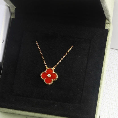 [Resenly Jewelry]CLOVER 15MM DIAMOND CARNELIAN NECKLACE