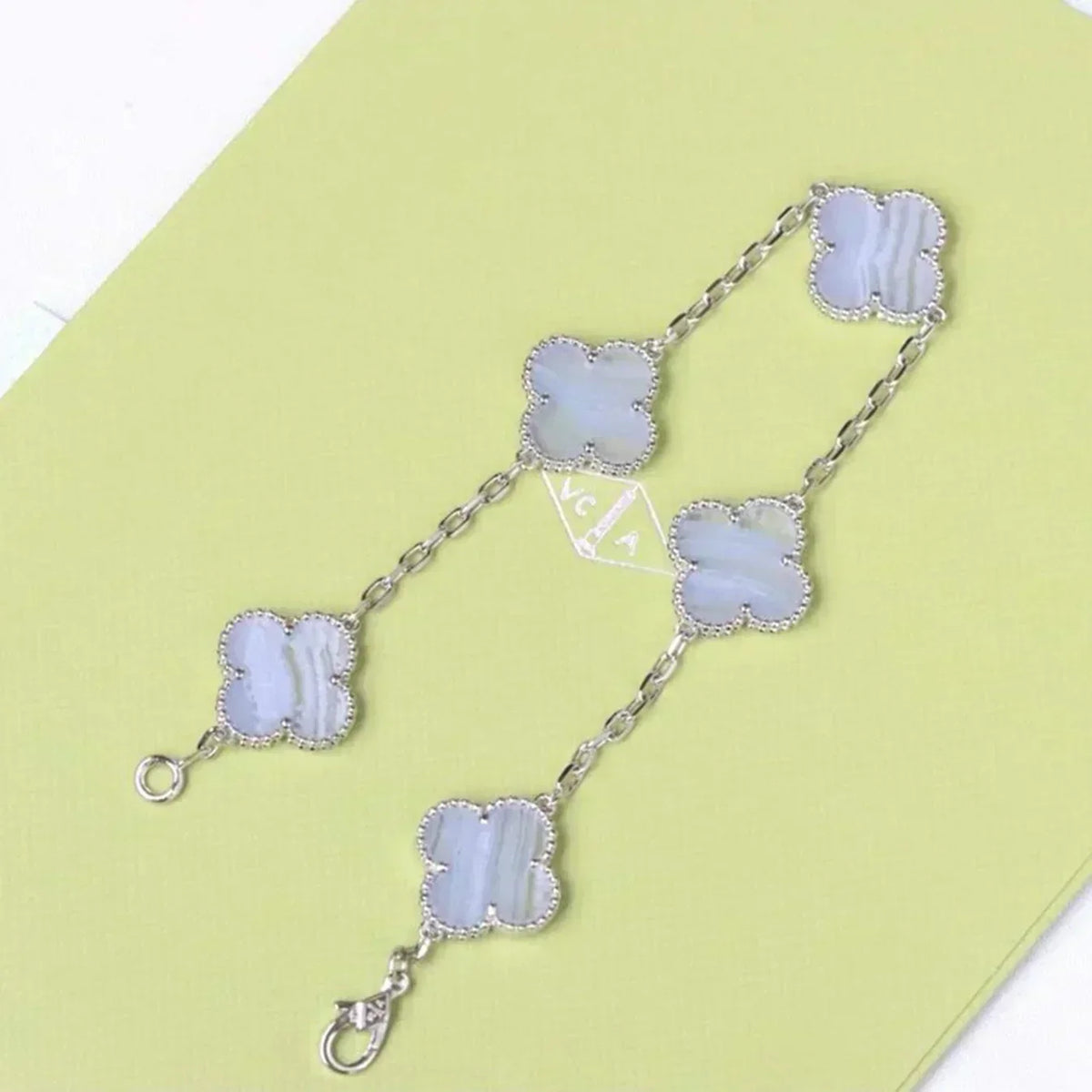 [Resenly Jewelry] CLOVER 5 MOTIF PURPLE CHALCEDONY BRACELET COLLECTION