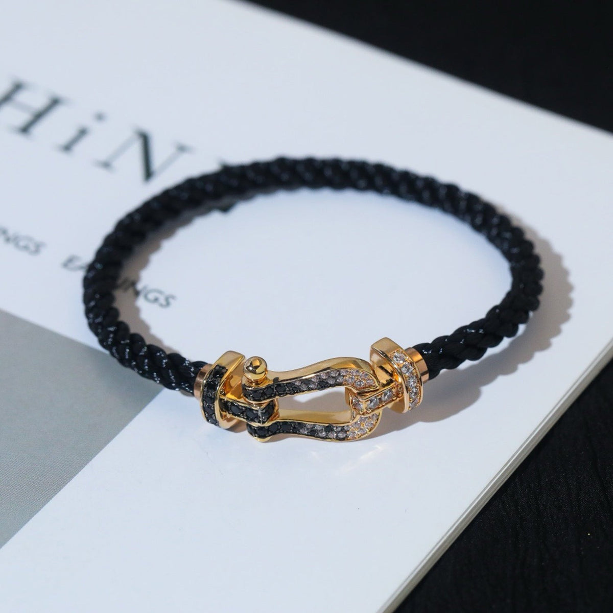 [Resenly Jewelry]FORCE LARGE HORSESHOE BLACK WHITE DIAMOND BRACELET ROSE GOLD