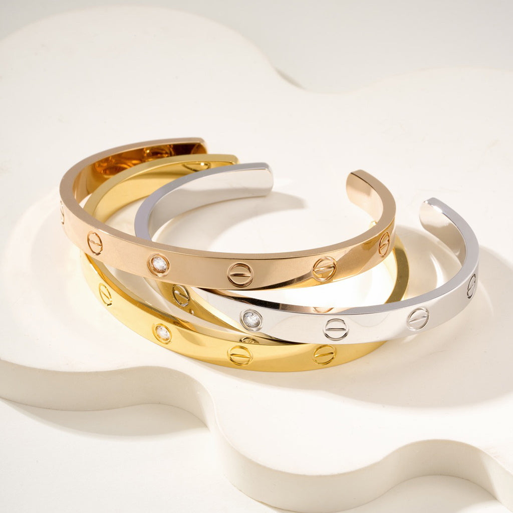 [Resenly Jewelry]LOVE BRACELET 6.1MM 1 DIAMOND OPEN CUFF