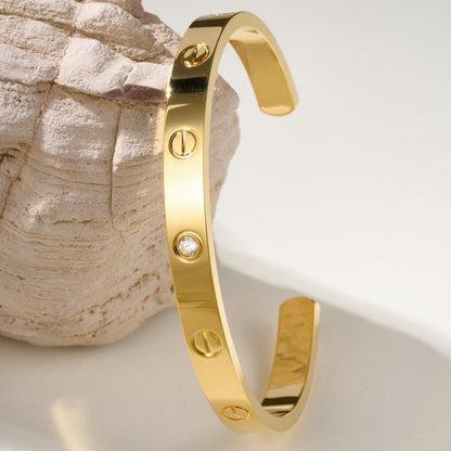 [Resenly Jewelry]LOVE BRACELET 6.1MM 1 DIAMOND OPEN CUFF