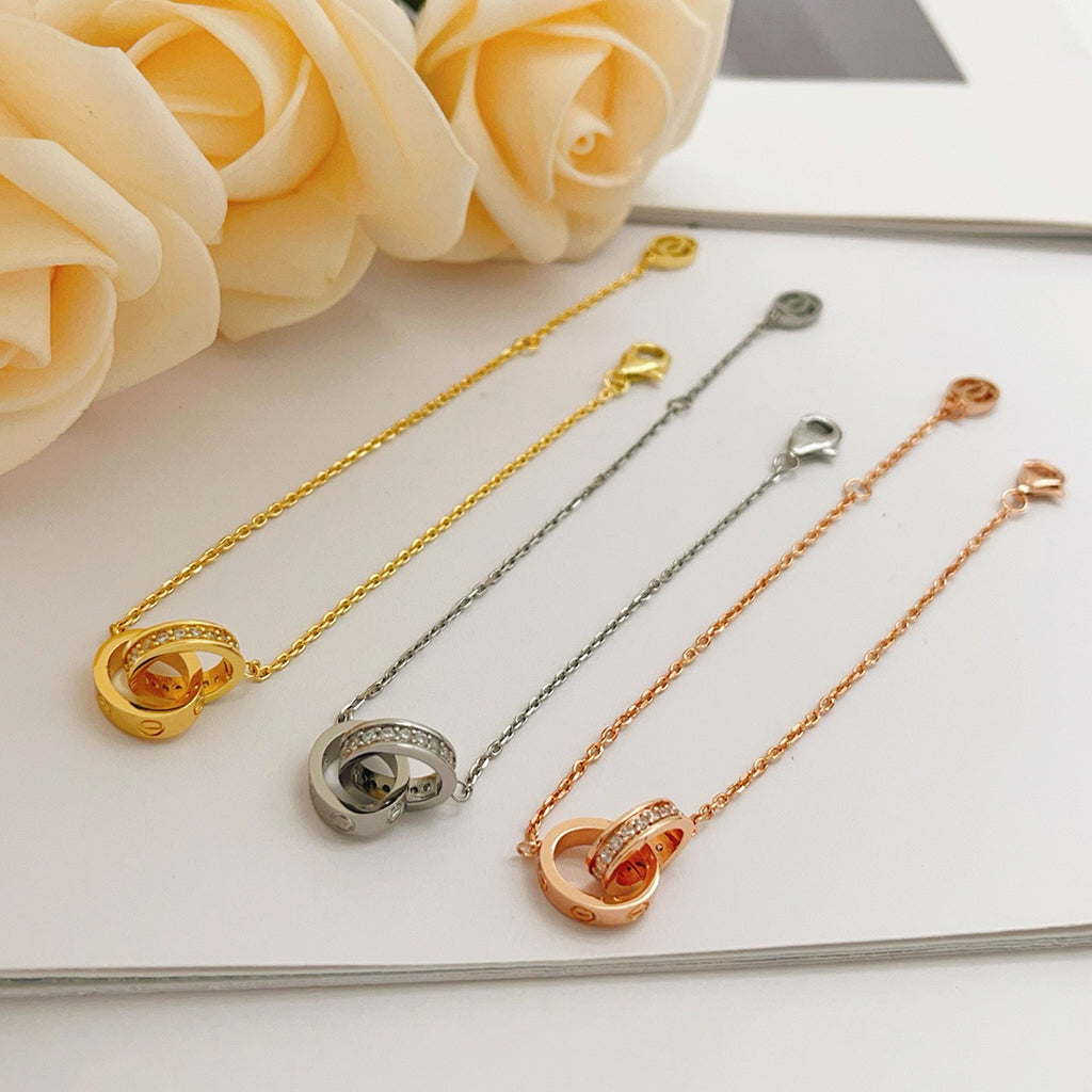 [Resenly Jewelry]LOVE DOUBLE RING HALF DIAMOND BRACELET