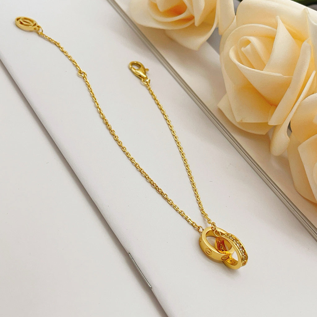 [Resenly Jewelry]LOVE DOUBLE RING HALF DIAMOND BRACELET