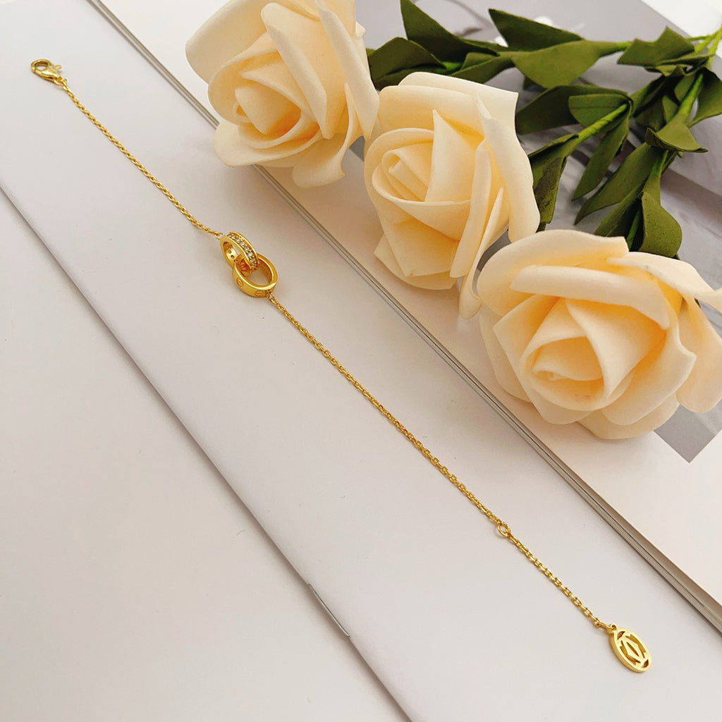 [Resenly Jewelry]LOVE DOUBLE RING HALF DIAMOND BRACELET