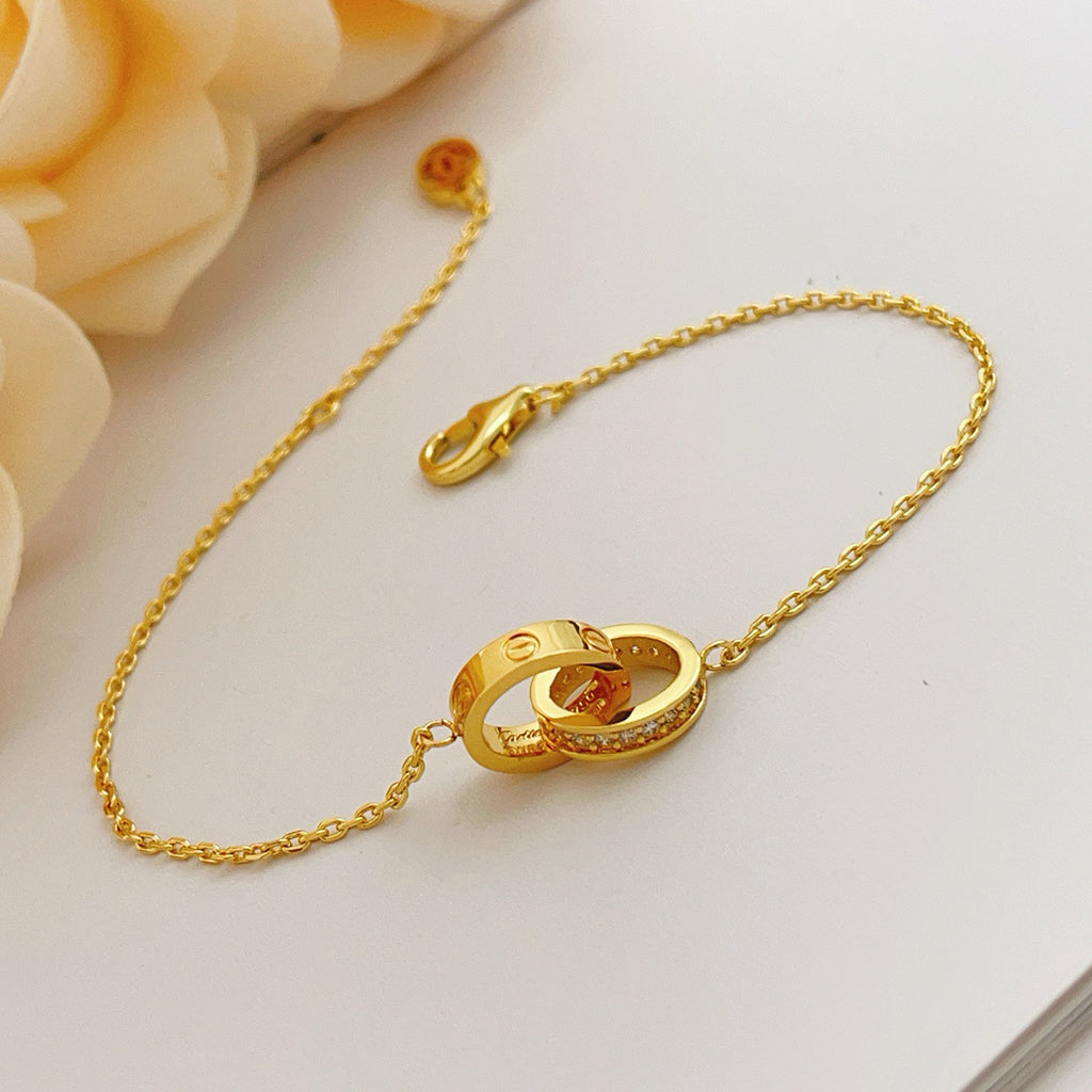 [Resenly Jewelry]LOVE DOUBLE RING HALF DIAMOND BRACELET