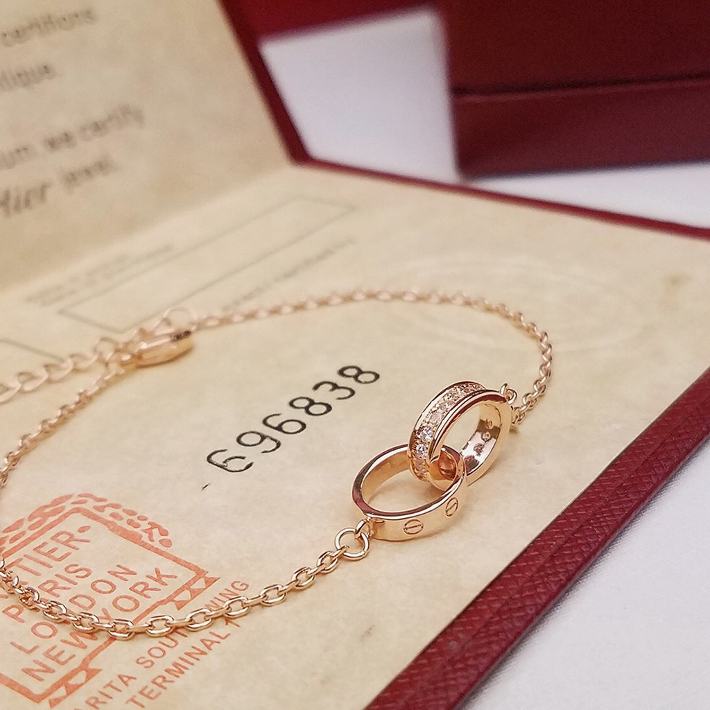 [Resenly Jewelry]LOVE DOUBLE RING HALF DIAMOND BRACELET