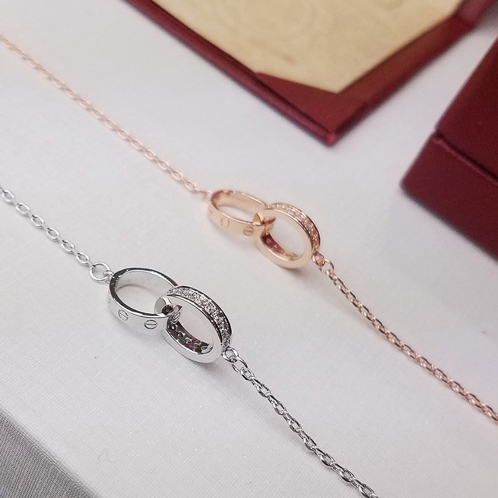 [Resenly Jewelry]LOVE DOUBLE RING HALF DIAMOND BRACELET