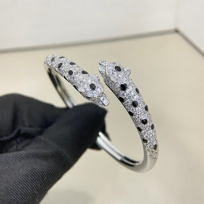 [Resenly Jewelry]PANTHERE DOUBLE HEADED HALF DIAMOND OPEN BRACELET
