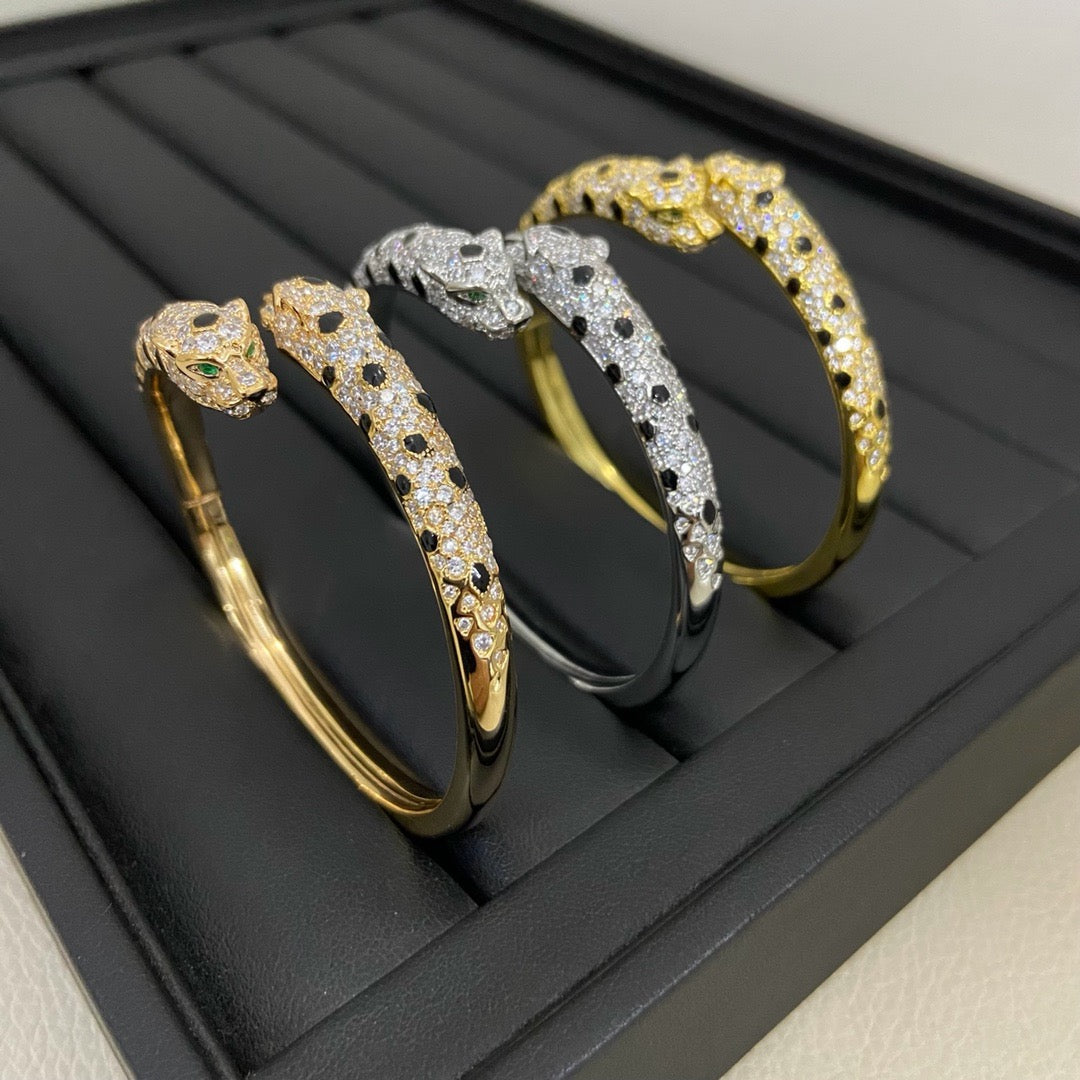 [Resenly Jewelry]PANTHERE DOUBLE HEADED HALF DIAMOND OPEN BRACELET