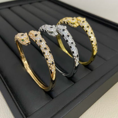 [Resenly Jewelry]PANTHERE DOUBLE HEADED HALF DIAMOND OPEN BRACELET