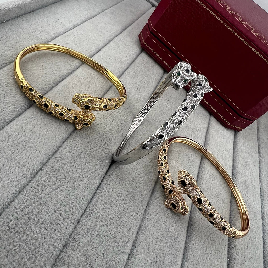 [Resenly Jewelry]PANTHERE DOUBLE HEADED HALF DIAMOND OPEN BRACELET