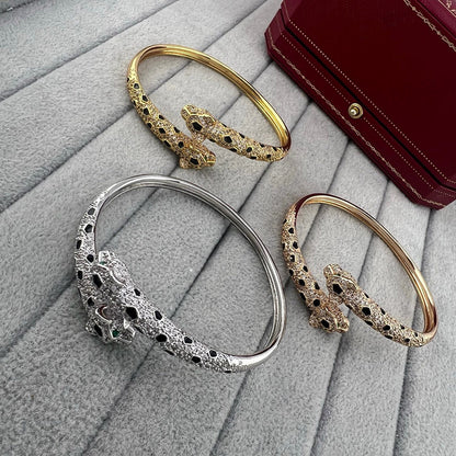 [Resenly Jewelry]PANTHERE DOUBLE HEADED HALF DIAMOND OPEN BRACELET