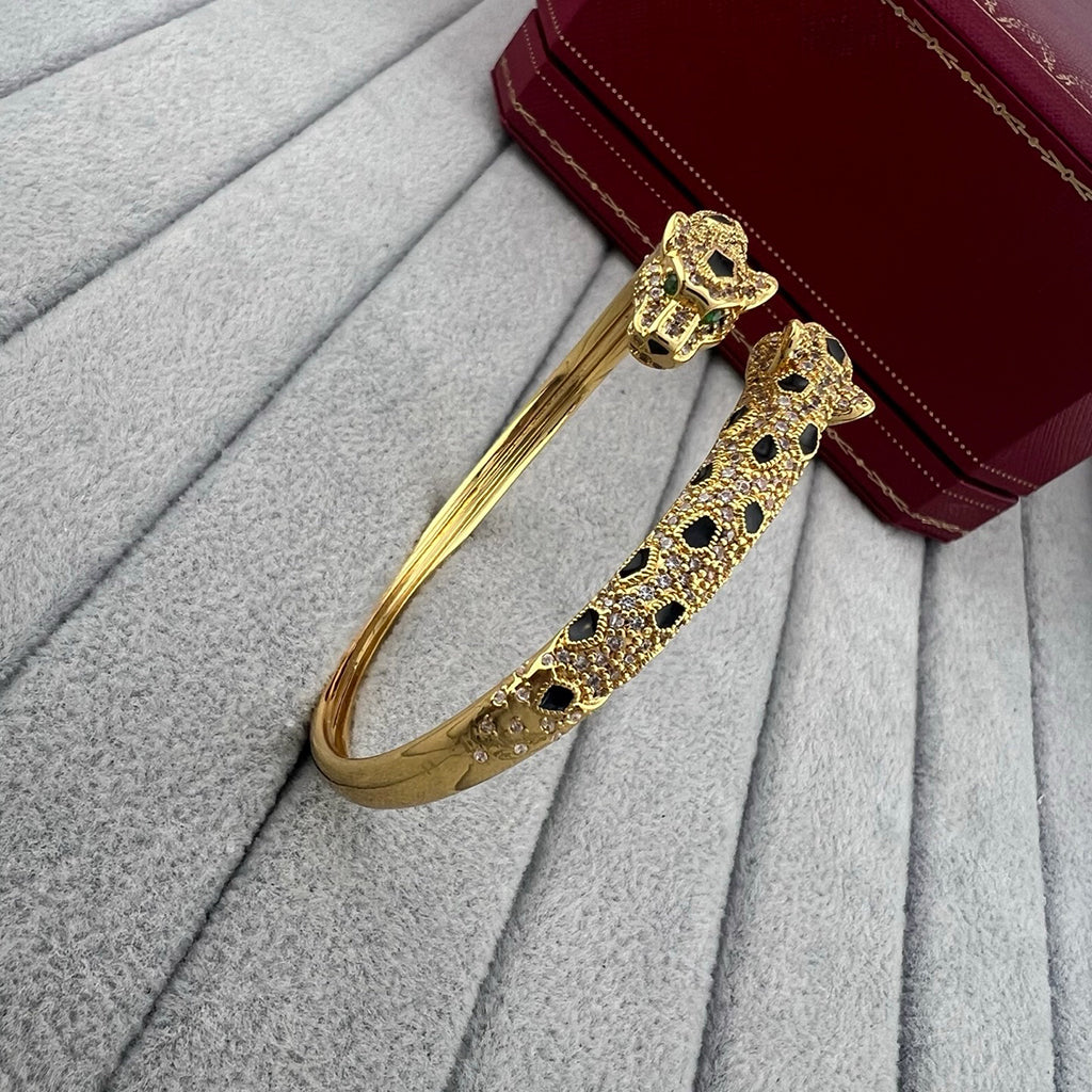 [Resenly Jewelry]PANTHERE DOUBLE HEADED HALF DIAMOND OPEN BRACELET