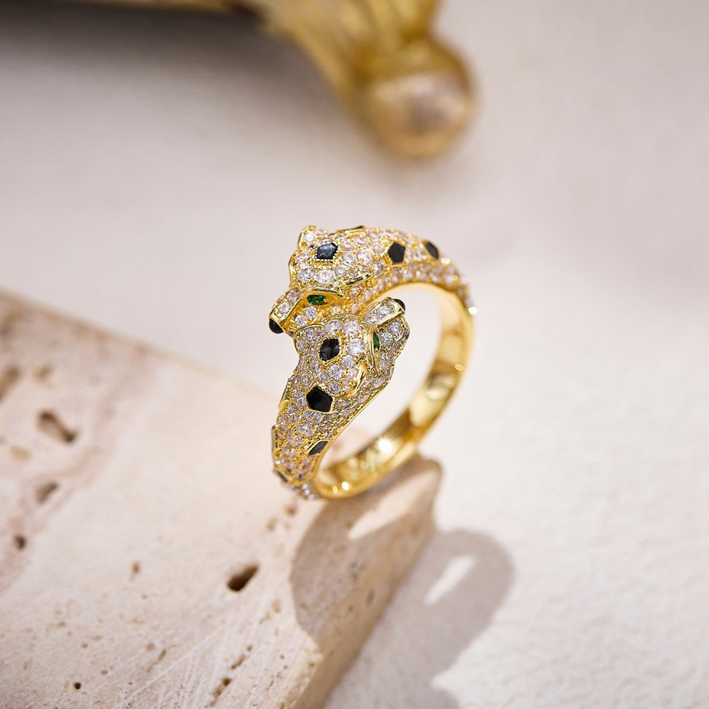 [Resenly Jewelry]PANTHERE DOUBLE HEADED FULL DIAMOND  RING