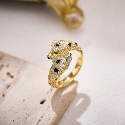 [Resenly Jewelry]PANTHERE DOUBLE HEADED FULL DIAMOND  RING