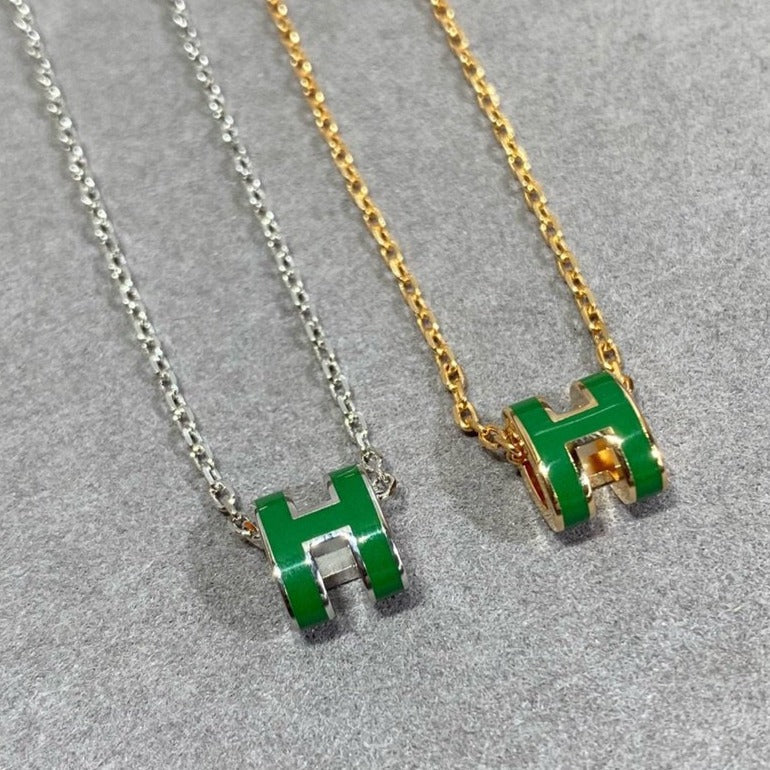 [Resenly Jewelry]POP H GREEN NECKLACE SILVER AND GOLD