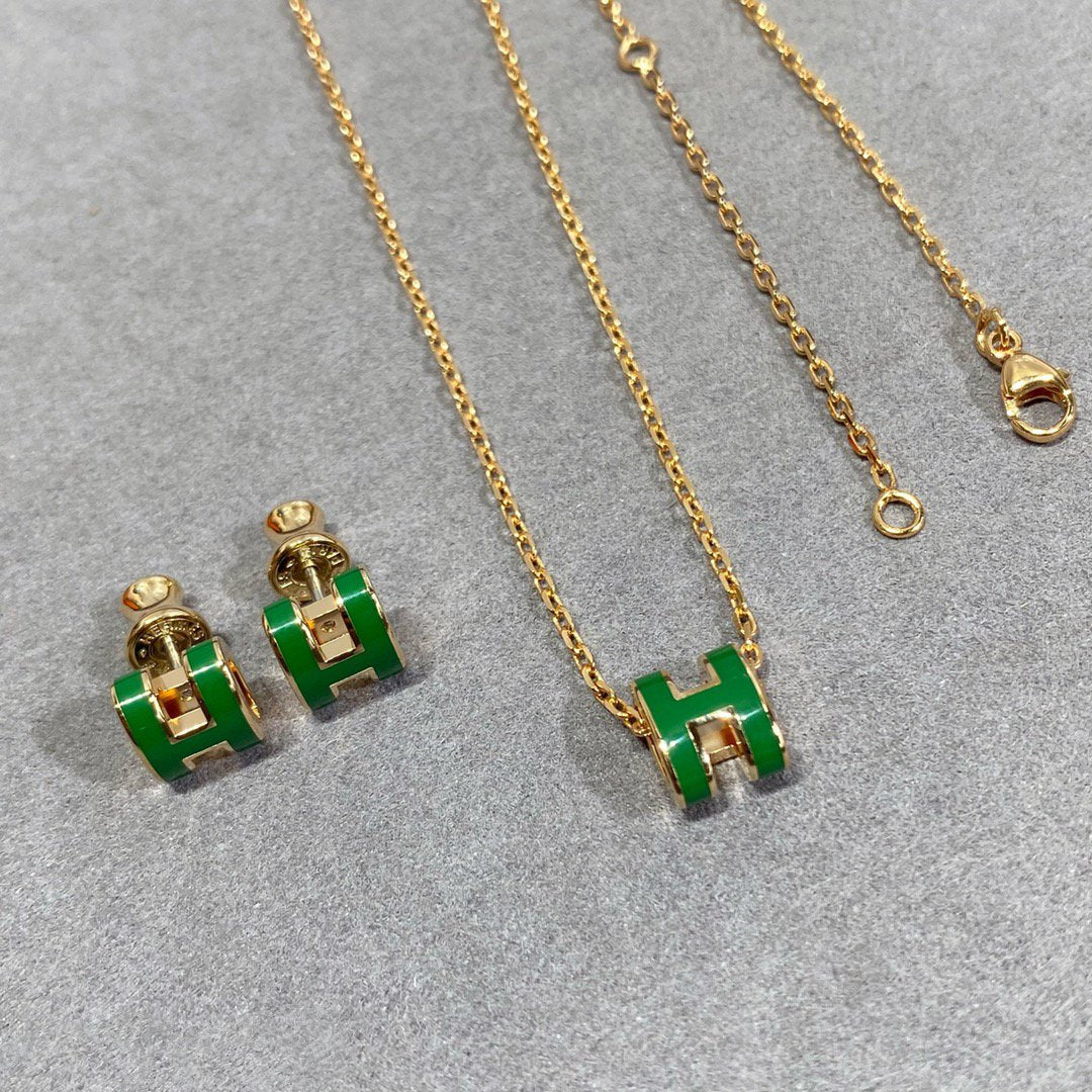 [Resenly Jewelry]POP H GREEN NECKLACE SILVER AND GOLD