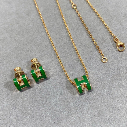 [Resenly Jewelry]POP H GREEN NECKLACE SILVER AND GOLD