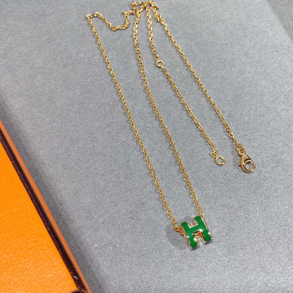 [Resenly Jewelry]POP H GREEN NECKLACE SILVER AND GOLD