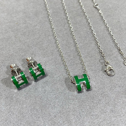 [Resenly Jewelry]POP H GREEN NECKLACE SILVER AND GOLD