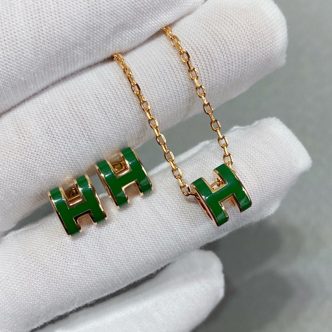 [Resenly Jewelry]POP H GREEN NECKLACE SILVER AND GOLD