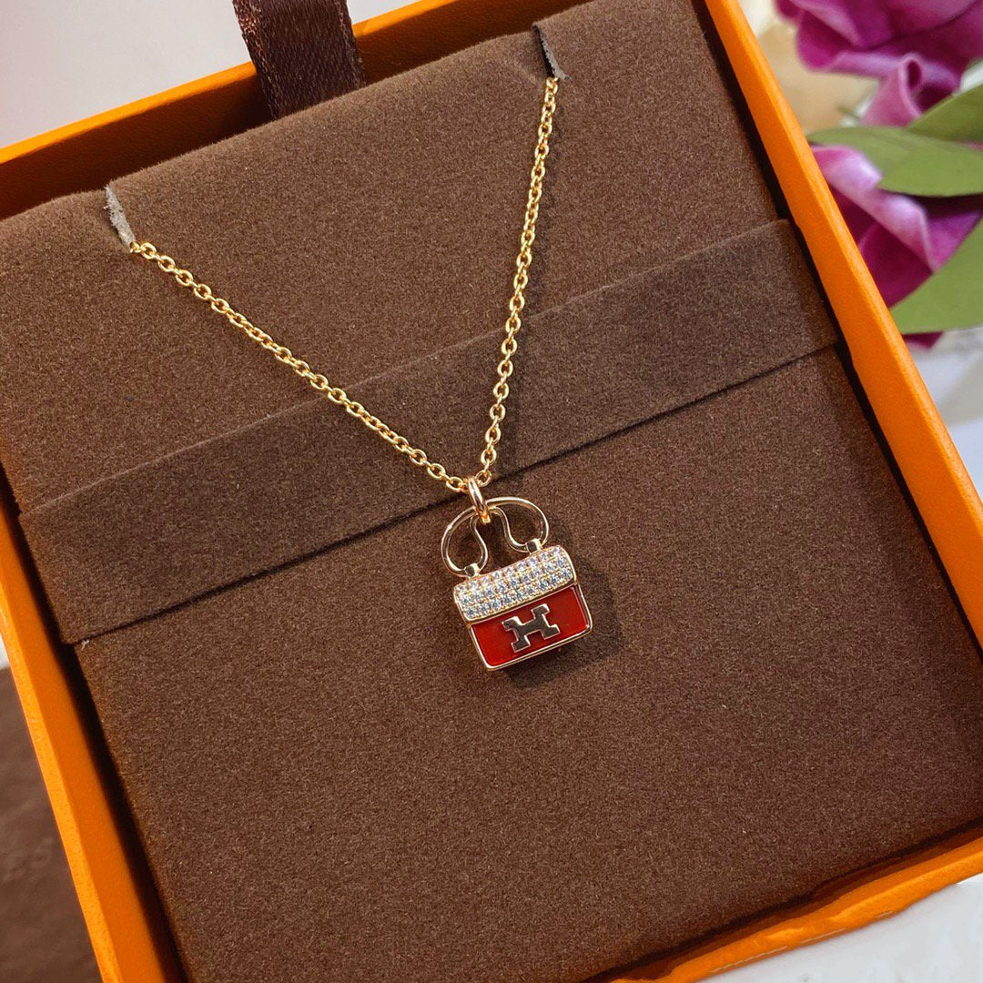 [Resenly Jewelry]CONSTANCE RED PEDANT PINK GOLD NECKLACE