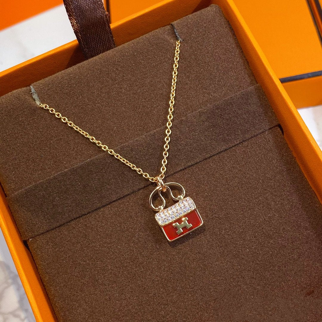 [Resenly Jewelry]CONSTANCE RED PEDANT PINK GOLD NECKLACE