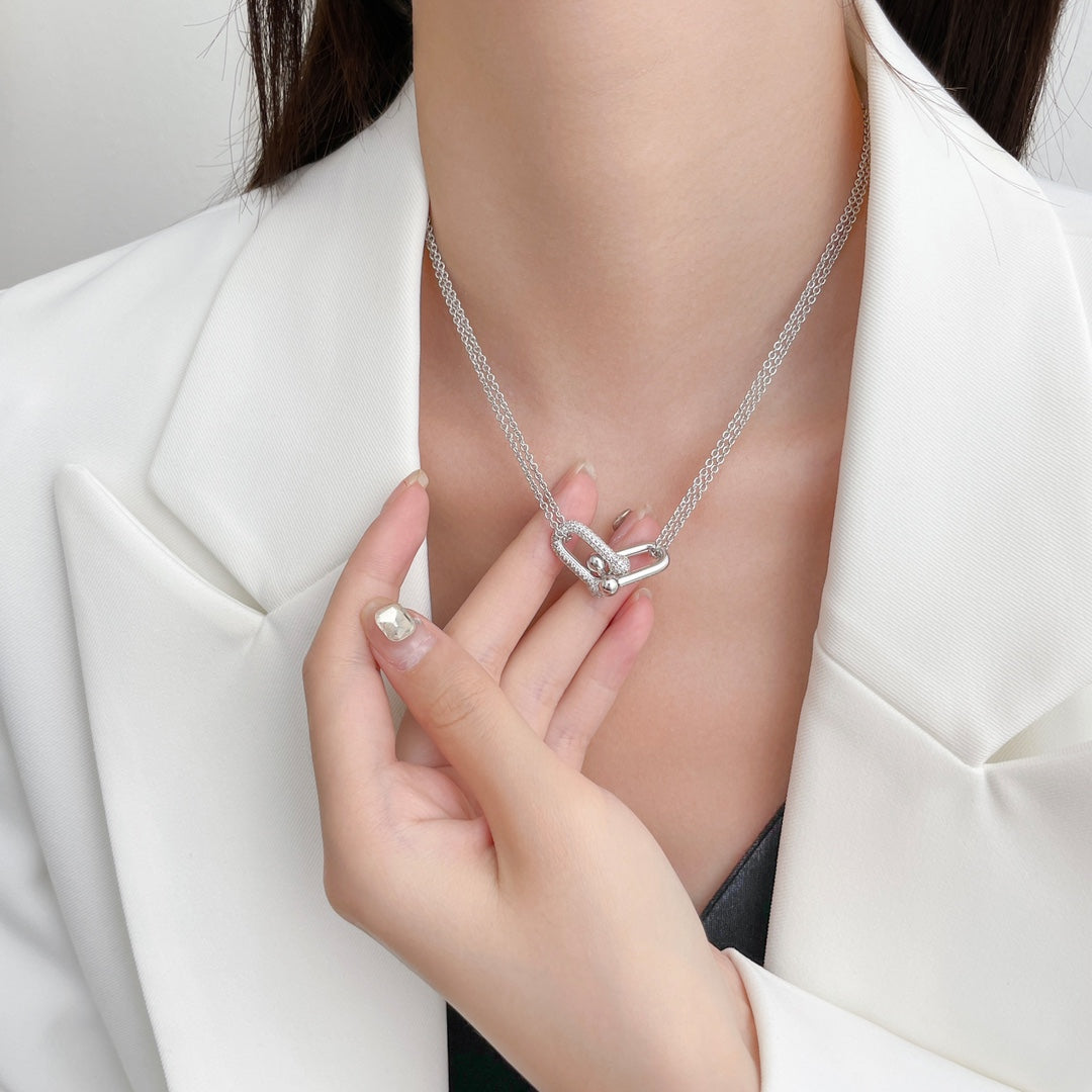 [Resenly Jewelry]HARDWEAR DIAMOND PEDANT DOUBLE CHAIN NECKLACE