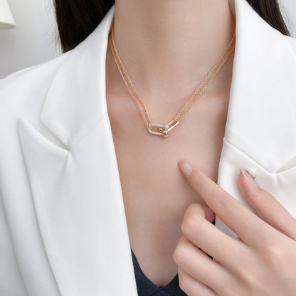 [Resenly Jewelry]HARDWEAR DIAMOND PEDANT DOUBLE CHAIN NECKLACE