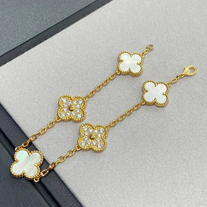 [Resenly Jewelry]CLOVER WHITE PEARL MOP 5 MOTIF BRACELET COLLECTION