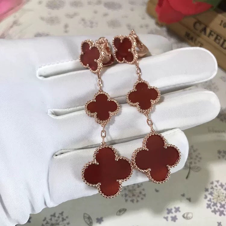 [Resenly Jewelry]CLOVER 3 MOTIF CARNELIAN DROP EARRINGS