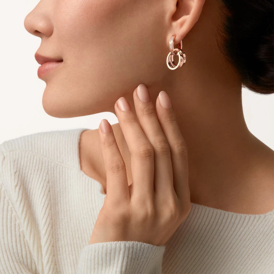 [Resenly Jewelry]LOVE 3.3MM DANGLE HALF DIAMOND EARRINGS