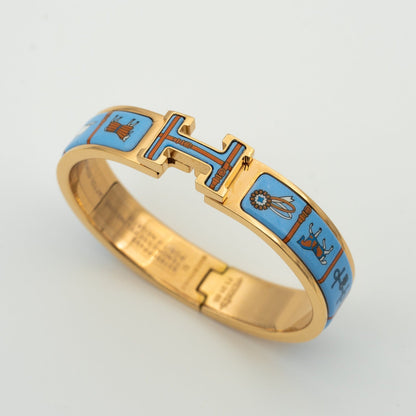 [Resenly Jewelry]H PINK GOLD BRACELET BLUE CERAMIC