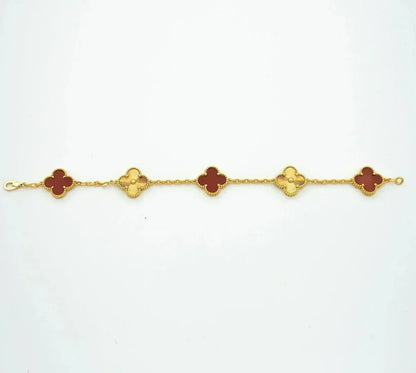 [Resenly Jewelry] CLOVER 5 MOTIF RED CORNELIAN BRACELET COLLECTION