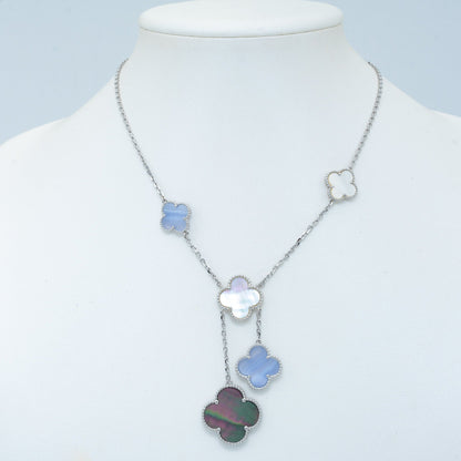 [Resenly Jewelry]CLOVER MOP CHALCEDONY NECKLACE SILVER 6 MOTIF