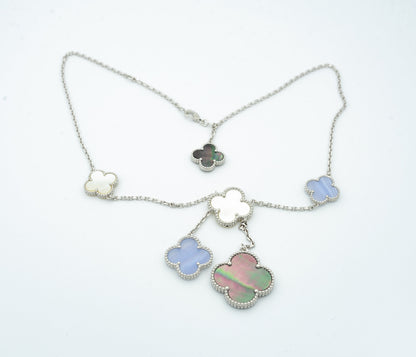 [Resenly Jewelry]CLOVER MOP CHALCEDONY NECKLACE SILVER 6 MOTIF